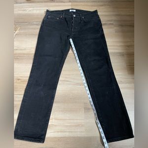 Gently used pair of black Buck Mason, Maverick slim jeans. Smoke free home.